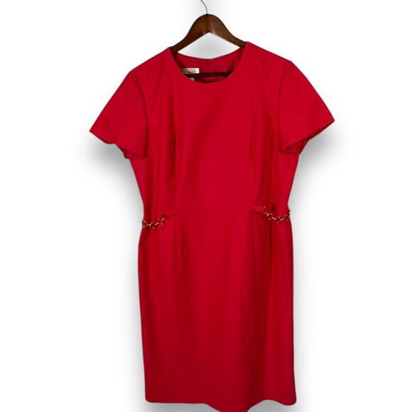 Talbots Sheath Dress Size 14 Chain Detail Pink Short Sleeve Knee Length - Picture 3 of 9